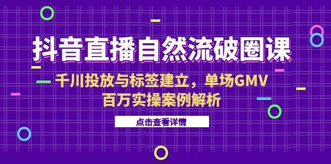 （15136期）抖音直播自然流破圈课-6月，千川投放与标签建立，单场GMV百万实操案例解析-优优云网创