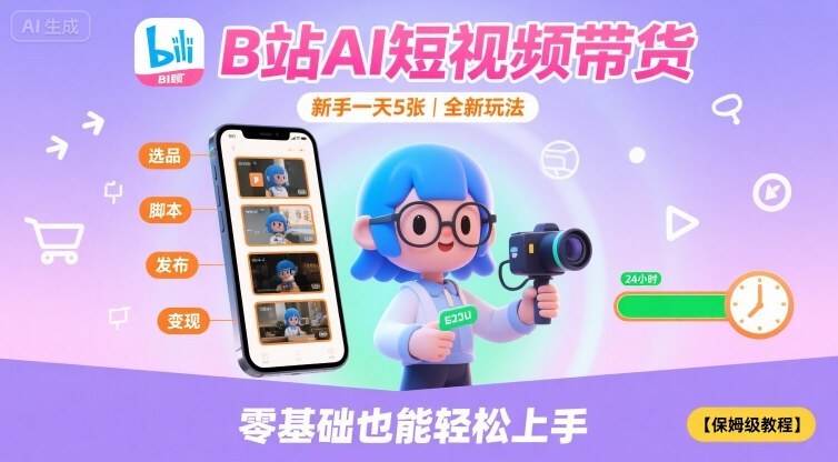 B站AI短视频带货，新手一天5张，全新玩法【保姆级教程】-优优云网创