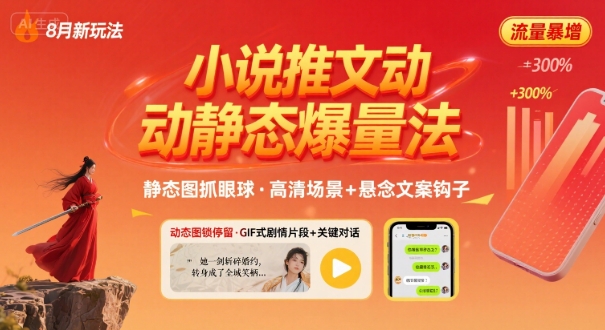 8月小说推文全新玩法，动静态图片+搭配小说文案爆量玩法-优优云网创