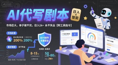 AI代写剧本，市场巨大，单子做不完，日入1k+ 永不失业【附工具指令】-优优云网创