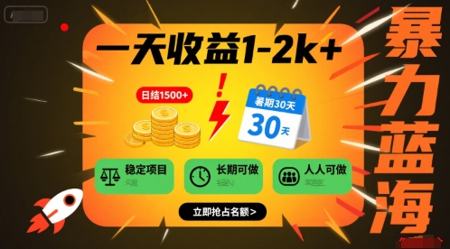 一天收益1-2k+ 稳定项目，暑期暴力蓝海项目，长期稳定，人人可做【揭秘】-优优云网创