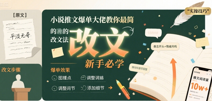 小说推文爆单大佬教你最简单的改文方法实操课，新手必学-优优云网创