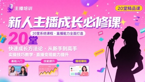 新人主播必学的20堂培训课，让主播快速成长的必学课程，帮你直播能力快速打造的实操方法-优优云网创