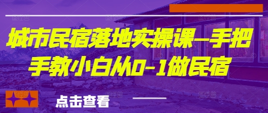 城市民宿落地实操课—手把手教小白从0-1做民宿-优优云网创