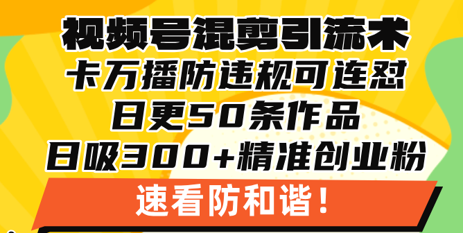 视频号混剪引流技术，500万播放引流17000创业粉，操作简单当天学会-优优云网创
