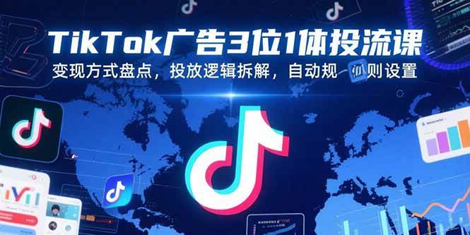（15460期）TikTok广告3位1体投流课，变现方式盘点，投放逻辑拆解，自动规则设置-优优云网创