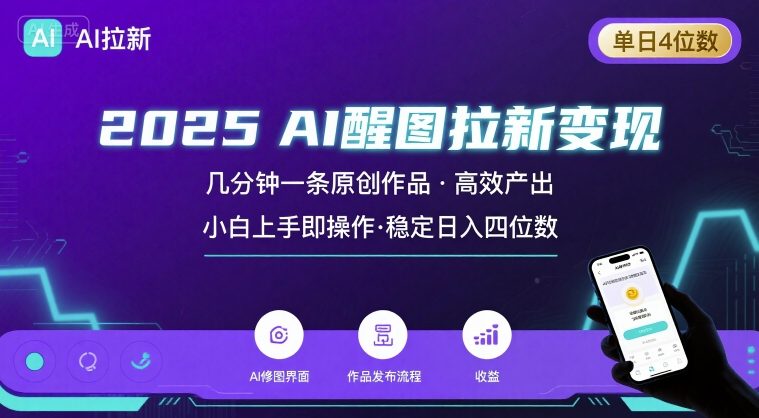 2025最强AI醒图拉新，几分钟一条原创作品，单日收入4位数，小白也能上手操作-优优云网创