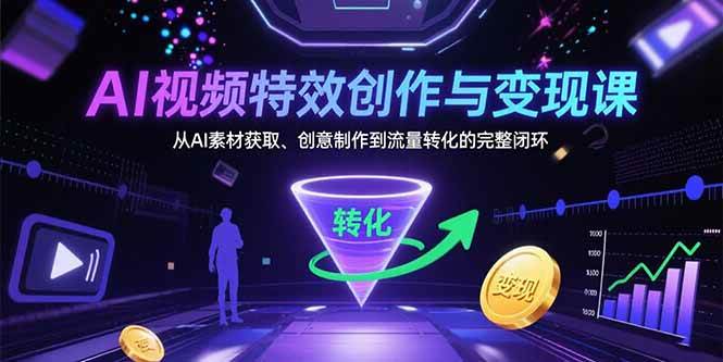 （15587期）AI视频特效创作与变现课：从AI素材获取、创意制作到流量转化的完整闭环-优优云网创