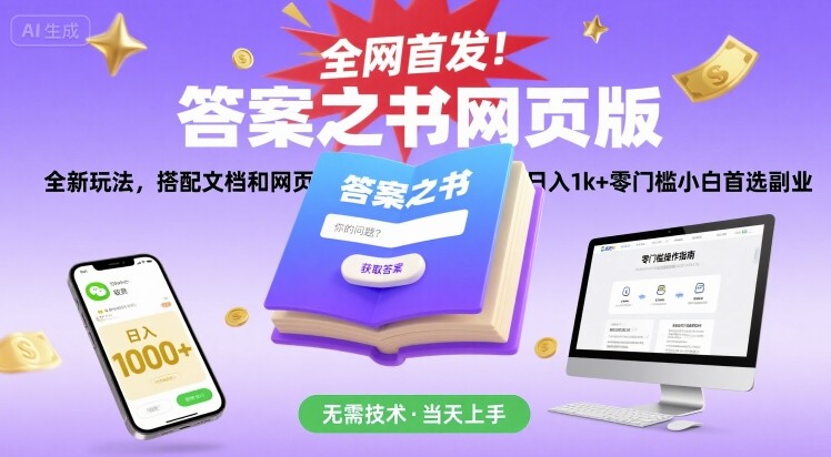 全网首发！答案之书网页版，全新玩法，搭配文档和网页，日入1k+零门槛小白首选副业【揭秘】-优优云网创