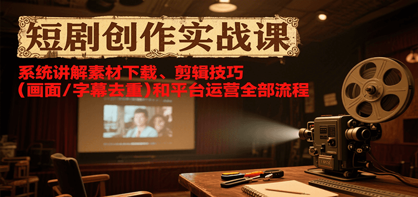 短剧创作实战课，系统讲解素材下载、剪辑技巧（画面/字幕去重）和平台运营全部流程-优优云网创
