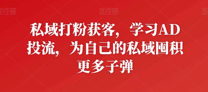 私域打粉获客，学习AD投流，为自己的私域囤积更多子弹-优优云网创