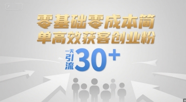 零基础零成本简单高效获客创业粉，一天引流30+-优优云网创