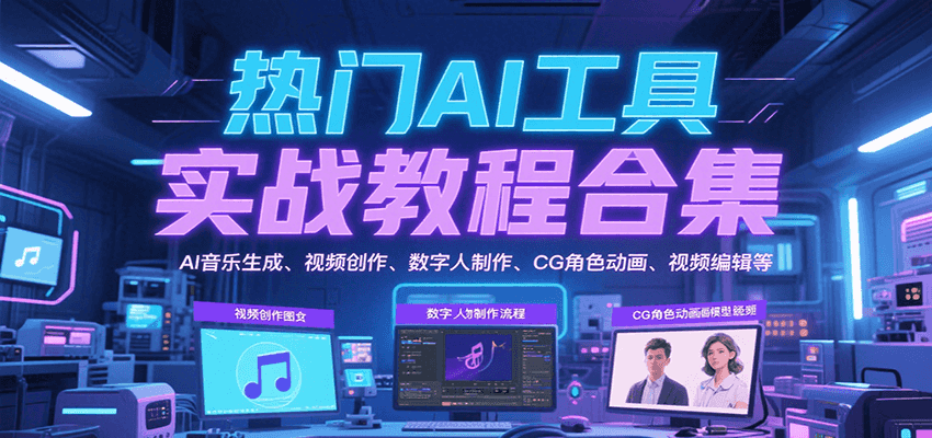 热门AI工具实战教程合集，AI音乐生成、视频创作、数字人制作、CG角色动画、视频编辑等-优优云网创
