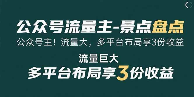 （15553期）公众号流量主-景点盘点 流量巨大 多平台布局享3份收益-优优云网创