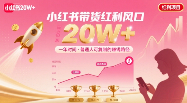 一年时间靠小红书带货项目年入20w+，最不能错的大红利项目-优优云网创