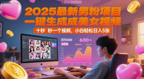 2025最新男粉项目，一键生成美女视频，日引600+色粉 十秒一个视频，小白轻松日入5张【揭秘】-优优云网创
