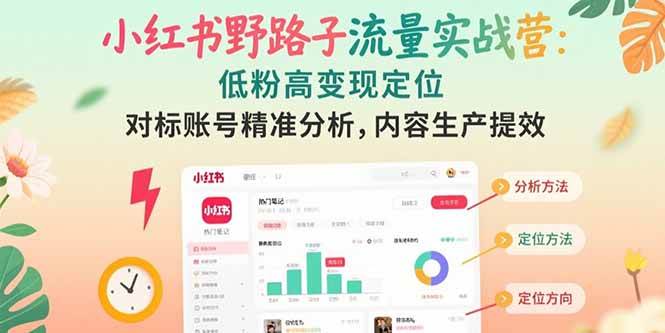 （15423期）小红书野路子流量实战营：低粉高变现定位 对标账号精准分析 内容生产提效-优优云网创