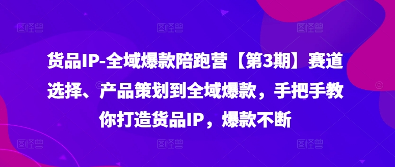 货品IP全域爆款陪跑营【第3期】赛道选择、产品策划到全域爆款，手把手教你打造货品IP，爆款不断-优优云网创