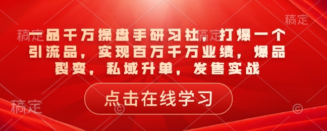 一品千万操盘手研习社，打爆一个引流品，实现百万千万业绩，爆品裂变，私域升单，发售实战-优优云网创
