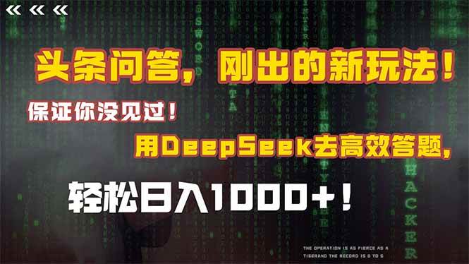 （15217期）头条问答，刚出的新玩法！保证你没见过！结合Deepseek高效答题，日入1000+-优优云网创
