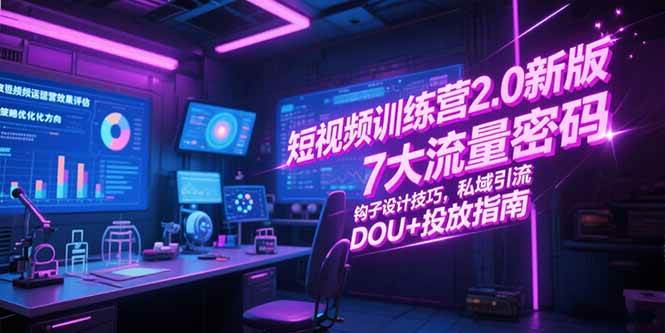 （15255期）短视频训练营2.0新版，7大流量密码/钩子设计技巧/私域引流/DOU+投放指南-优优云网创