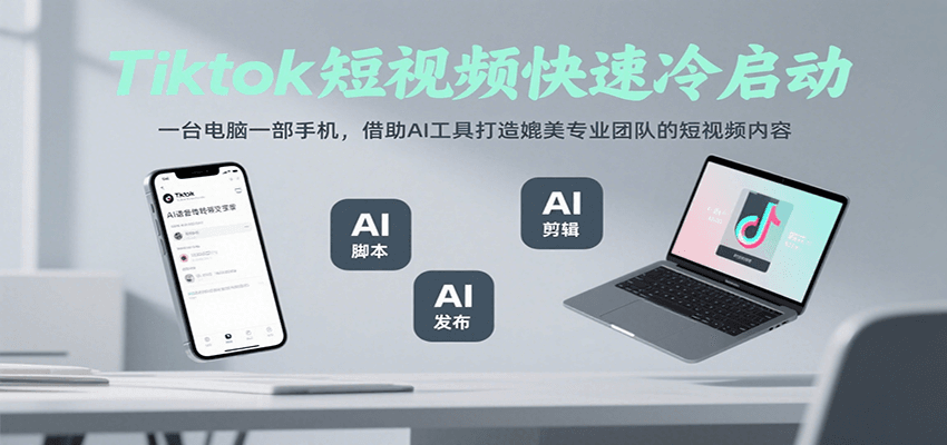 Tiktok短视频快速冷启动，一台电脑一部手机，借助AI工具打造媲美专业团队的短视频内容-优优云网创