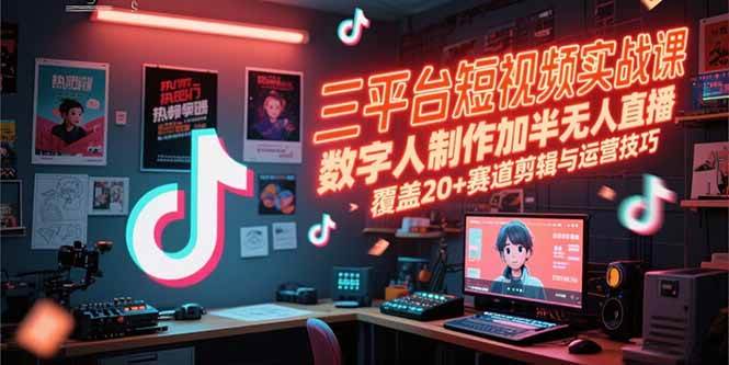 （15265期）三平台短视频实战课，数字人制作加半无人直播，覆盖20+赛道剪辑与运营技巧-优优云网创
