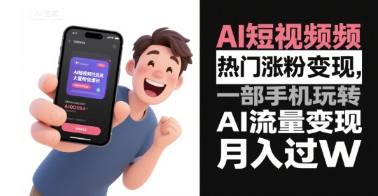 AI短视频热门涨粉变现，一部手机玩转AI流量变现，月入过W-优优云网创
