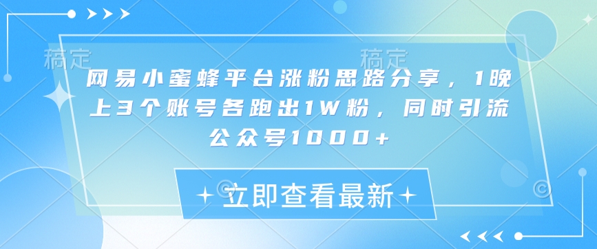 网易小蜜蜂平台涨粉思路分享，1晚上3个账号各跑出1W粉，同时引流公众号1000+-优优云网创
