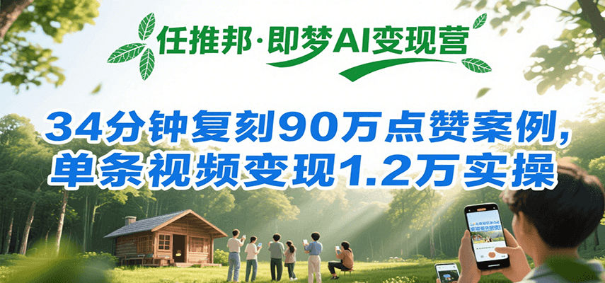 任推邦·即梦AI变现营，34分钟复刻90万点赞案例，单条视频变现1.2万实操-优优云网创