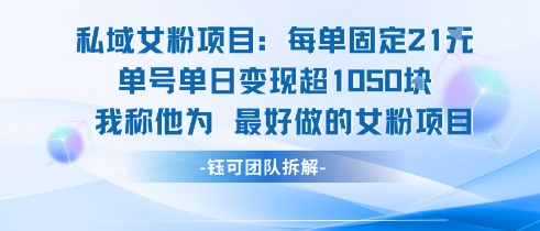 私域女粉项目：每单固定21块，单日变现超1k+，最好做的女粉项目-优优云网创