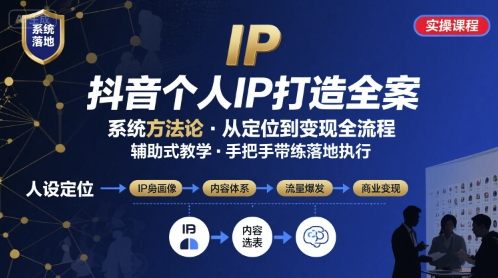 抖音个人IP系统落地实操大课，实操课程，辅助落地-优优云网创