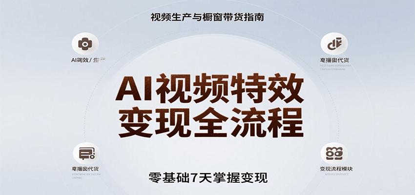 AI视频特效变现全流程，零基础7天掌握视频生产到橱窗带货变现-优优云网创