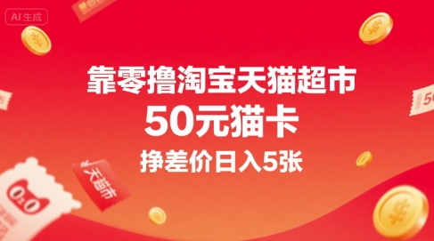 靠零撸淘宝天猫超市50元猫卡，挣差价日入5张-优优云网创
