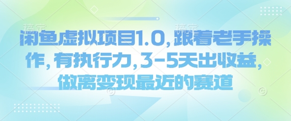 闲鱼虚拟项目1.0，跟着老手操作，有执行力，3-5天出收益，做离变现最近的赛道-优优云网创