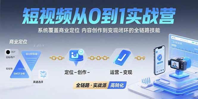 （15570期）短视频从0到1的实战营：系统覆盖商业定位,内容创作到变现闭环的全链路技能-优优云网创