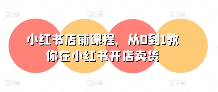 小红书店铺课程，从0到1教你在小红书开店卖货-优优云网创
