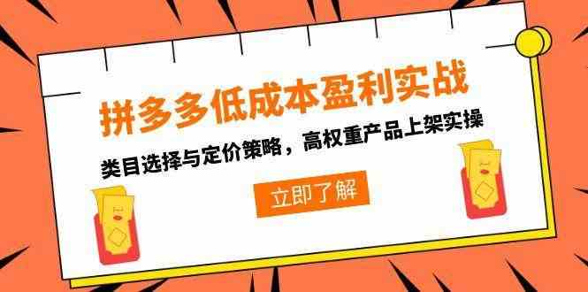 拼多多低成本盈利实战，类目选择与定价策略，高权重产品上架实操-优优云网创