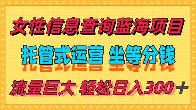 （15216期）稳定日入300＋，小众信息查询蓝海项目，全程懒人式托管，解放你的时间-优优云网创